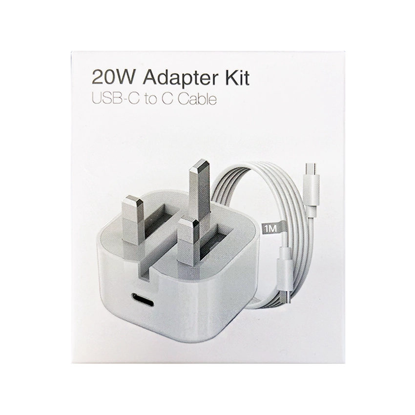 Kit d'adaptateur secteur USB-C 20W + câble USB C vers C 1M blanc
