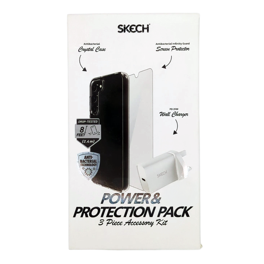 SKECH IPH 14 Bundle Pack Clear Case + Screen Protector + 20W PD 3 PIN Charger