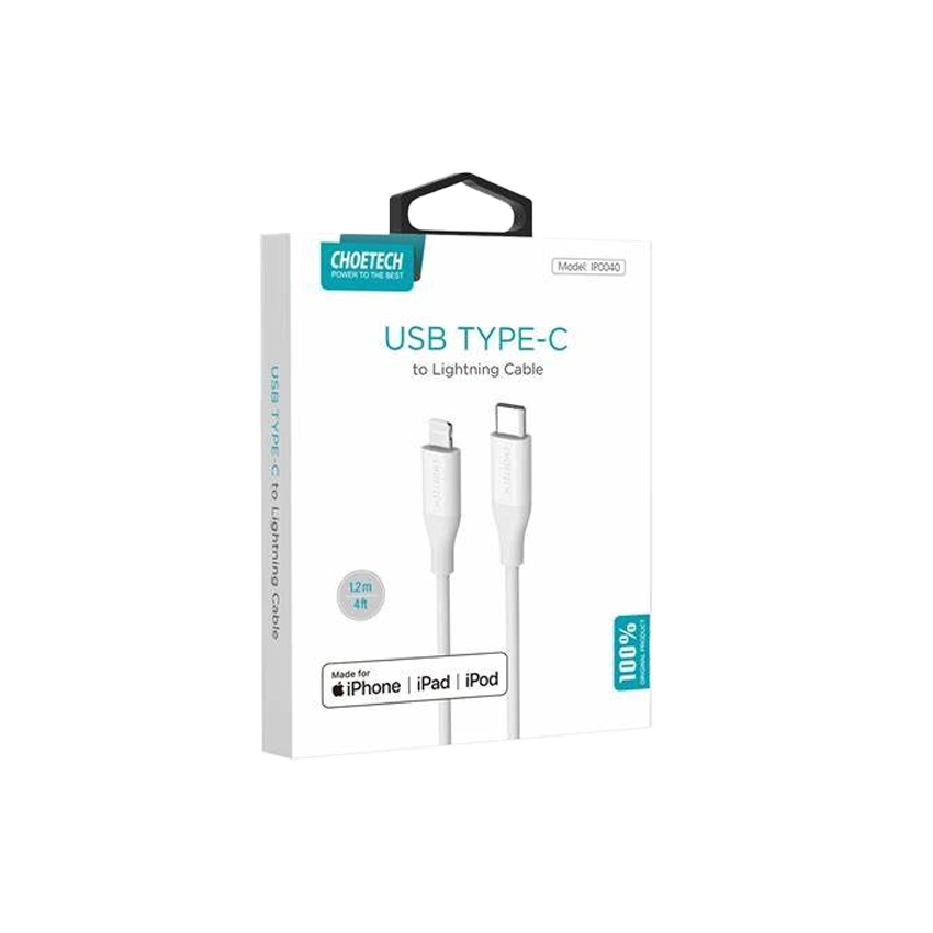 Câble Choetech USB MFI Type-C vers Lightning 1,2 m Blanc