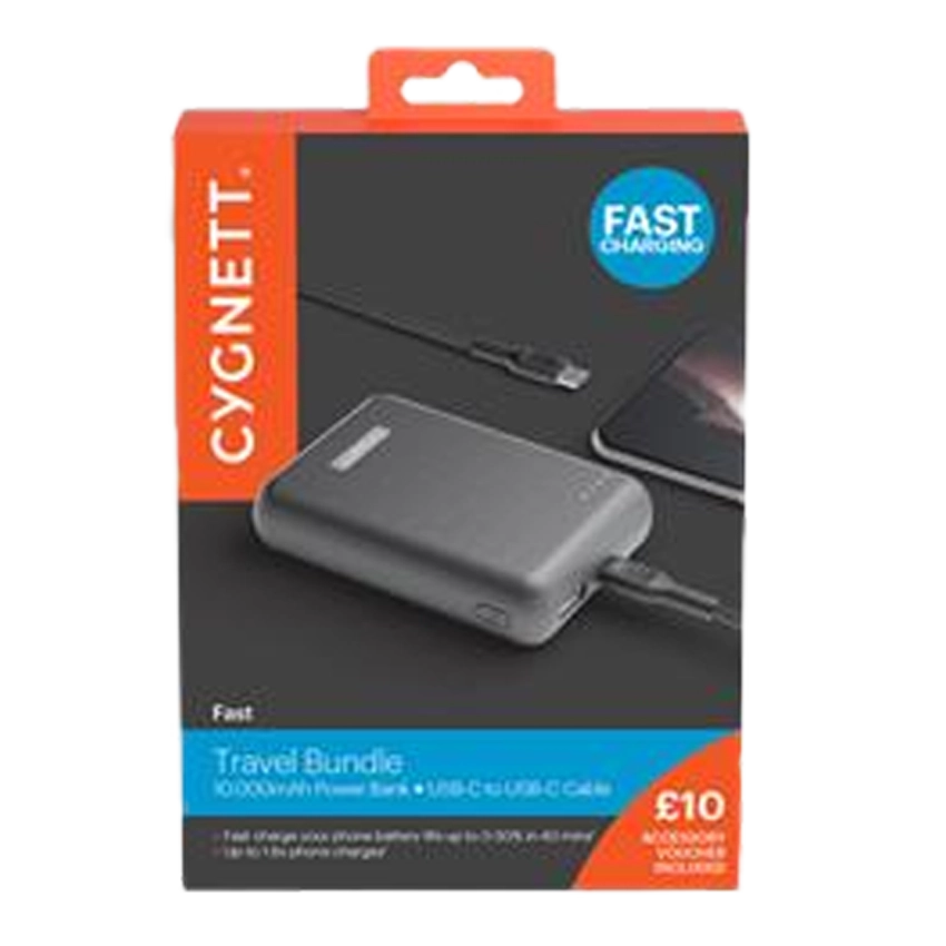 Cygnett Fast Charging travel bundle 10000mAh Power Bank USB-C vers Lightning Cable Noir
