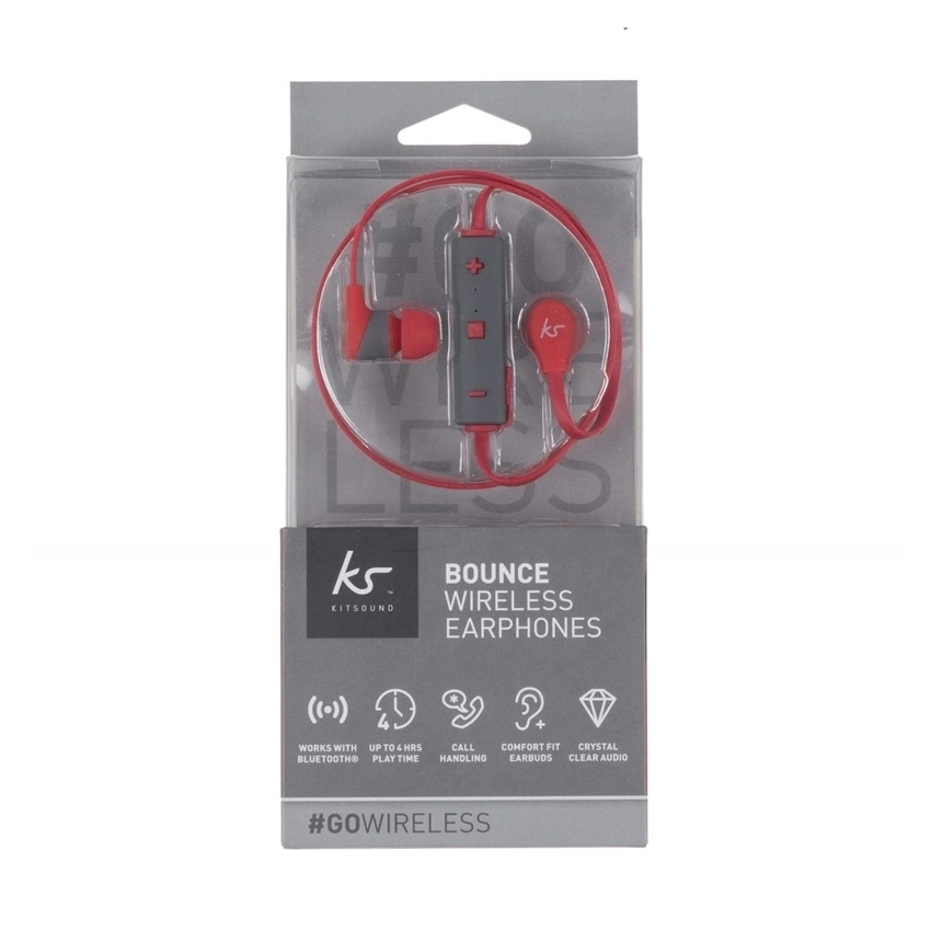 Kitsound Bounce Écouteurs Intra-Auriculaires Sans Fil Bluetooth Rouge