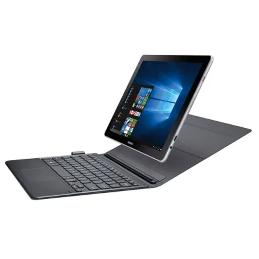 Samsung Galaxy Book 10.6" right perspective silver with keybord- Fonez-Keywords : MacBook - Fonez.ie - laptop- Tablet - Sim free - Unlock - Phones - iphone - android - macbook pro - apple macbook- fonez -samsung - samsung book-sale - best price - deal