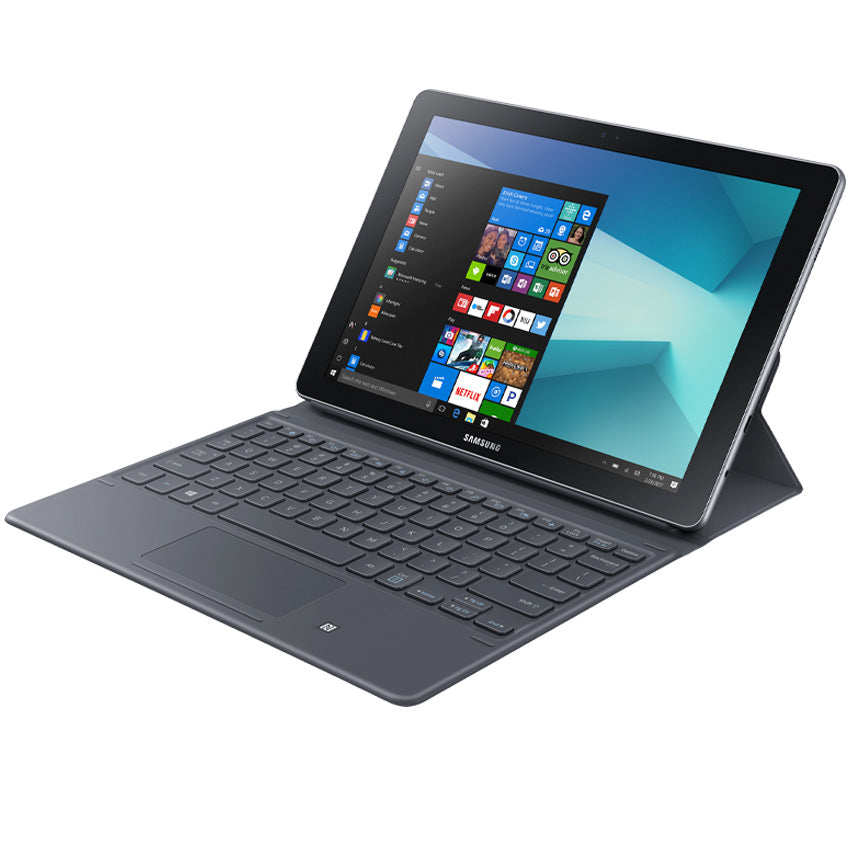 Samsung Galaxy Book 10.6" right perspective silver with keybord- Fonez-Keywords : MacBook - Fonez.ie - laptop- Tablet - Sim free - Unlock - Phones - iphone - android - macbook pro - apple macbook- fonez -samsung - samsung book-sale - best price - deal